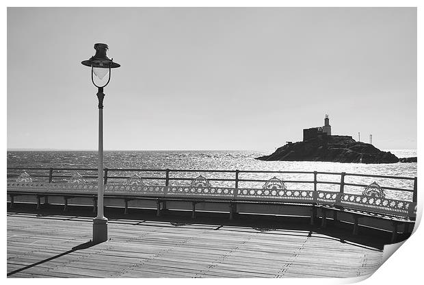 Lighthouse from Mumbles Pier. Wales, UK. Print by Liam Grant