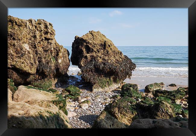 Coastal rock formations at low tide. Tenby, Wales, Framed Print by Liam Grant