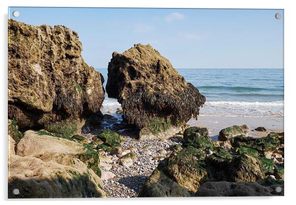 Coastal rock formations at low tide. Tenby, Wales, Acrylic by Liam Grant
