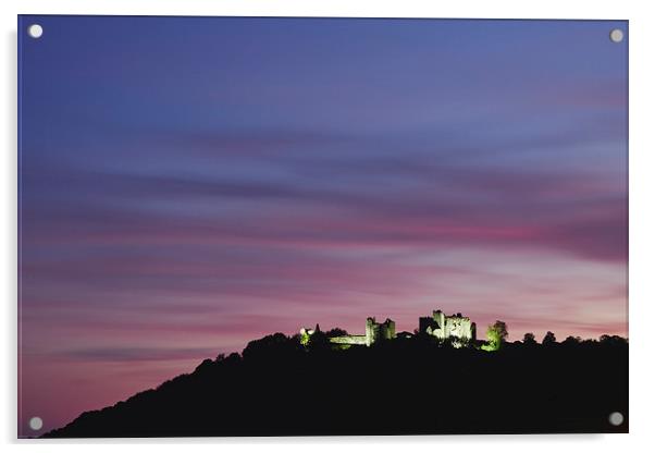 Llansteffan Castle at twilight. Wales, UK. Acrylic by Liam Grant