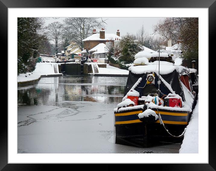  Canal Boats in Winter Framed Mounted Print by Terry Hunt