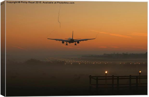 A330 Dawn Arrival at London Gatwick Canvas Print by Philip Royal