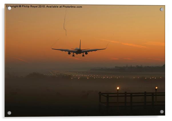 A330 Dawn Arrival at London Gatwick Acrylic by Philip Royal