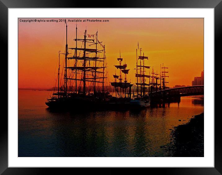 Tall ships at sunrise  Framed Mounted Print by sylvia scotting