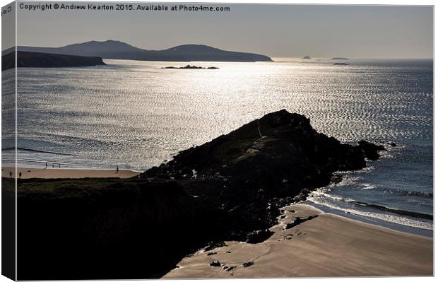  Sun shining off the sea at Whitesands Bay, Wales Canvas Print by Andrew Kearton