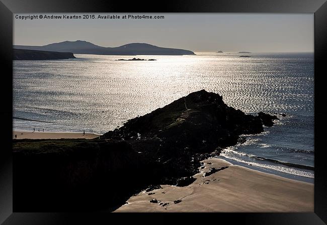  Sun shining off the sea at Whitesands Bay, Wales Framed Print by Andrew Kearton