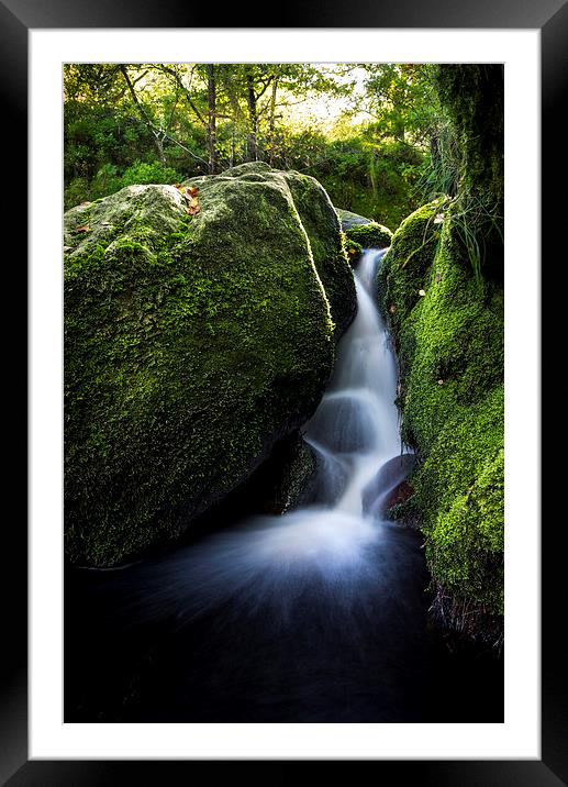  Small fall between mossy green rocks Framed Mounted Print by Andrew Kearton
