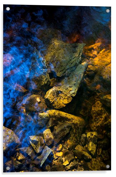 Rocks below the water of a moorland stream Acrylic by Andrew Kearton