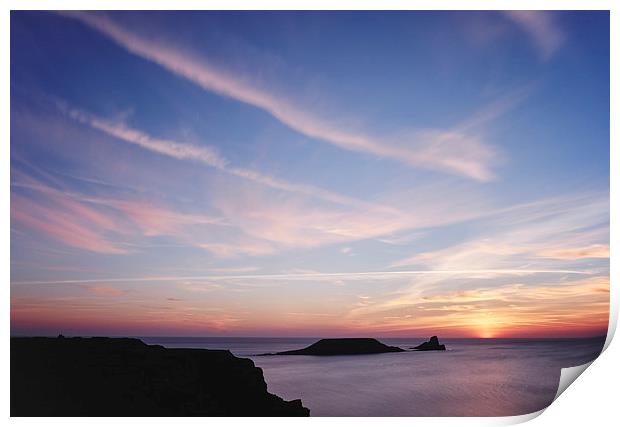 Worms Head at sunset. Wales, UK. Print by Liam Grant