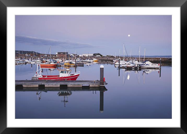 Moon over Burry Port harbour. South Wales, UK. Framed Mounted Print by Liam Grant