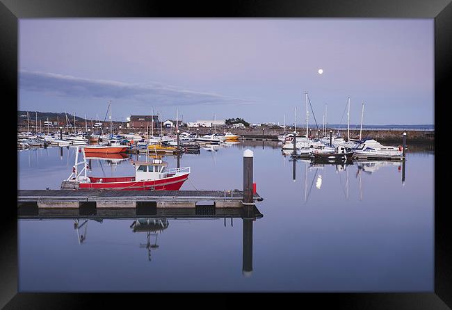 Moon over Burry Port harbour. South Wales, UK. Framed Print by Liam Grant