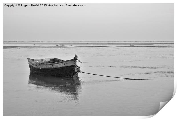 Fishing boat resting on the low tide  Print by Angelo DeVal