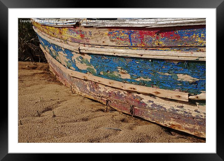 Weathered Fishing Boat Resting on the Sand Framed Mounted Print by Angelo DeVal