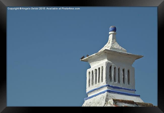 Bird talk on a chimney in Algarve Framed Print by Angelo DeVal