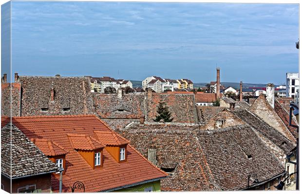 Old roofs and the new one in Old Town Sibiu Romani Canvas Print by Adrian Bud