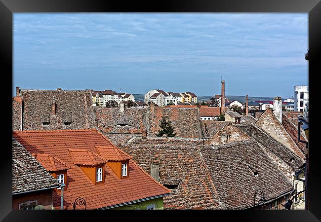 Old roofs and the new one in Old Town Sibiu Romani Framed Print by Adrian Bud