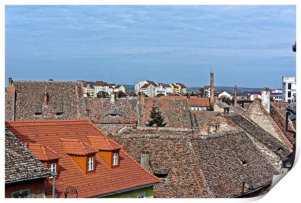 Old roofs and the new one in Old Town Sibiu Romani Print by Adrian Bud