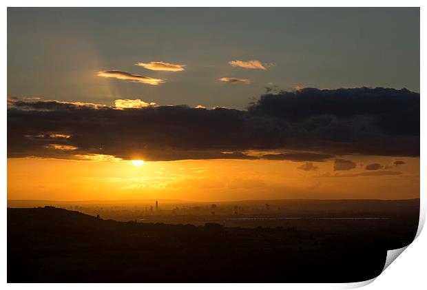  Golden sunset over Manchester Print by Andrew Kearton