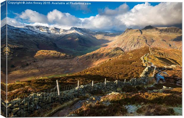 Crinkle Crags and the Langdale Pikes Canvas Print by John Finney