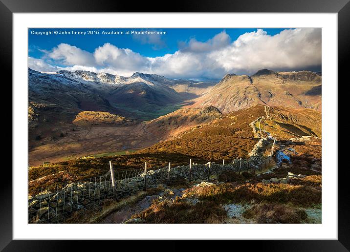 Crinkle Crags and the Langdale Pikes Framed Mounted Print by John Finney