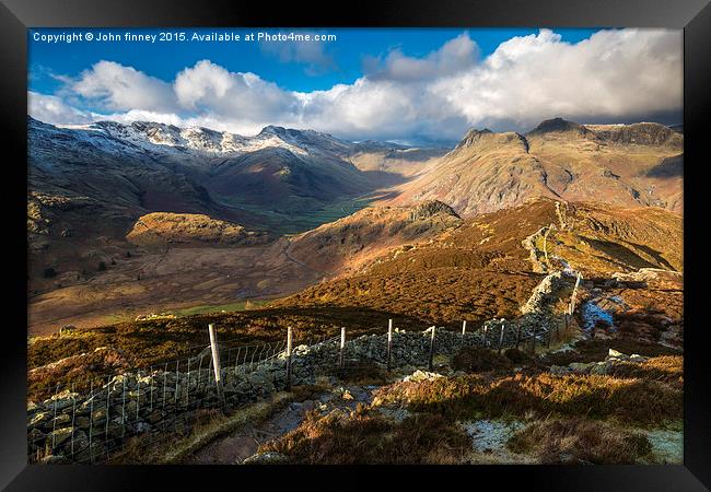 Crinkle Crags and the Langdale Pikes Framed Print by John Finney