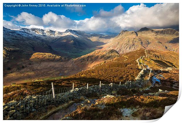 Crinkle Crags and the Langdale Pikes Print by John Finney