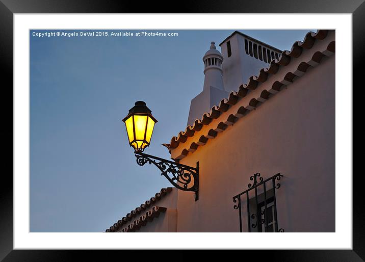 Warm Glow of Algarve Street Lamp Framed Mounted Print by Angelo DeVal