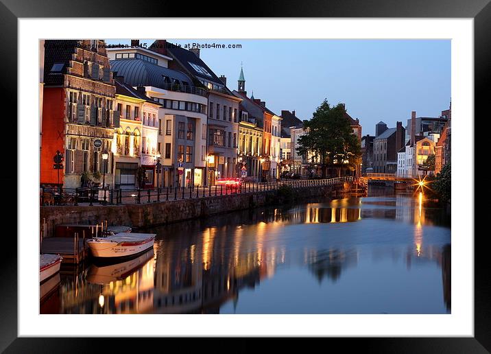 GHENT BY NIGHT  Framed Mounted Print by andrew saxton