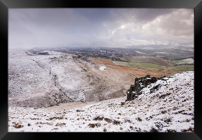  Snow on the hills above Glossop Framed Print by Andrew Kearton