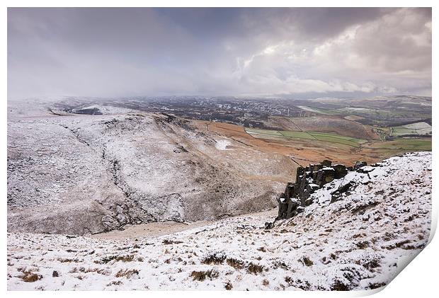  Snow on the hills above Glossop Print by Andrew Kearton