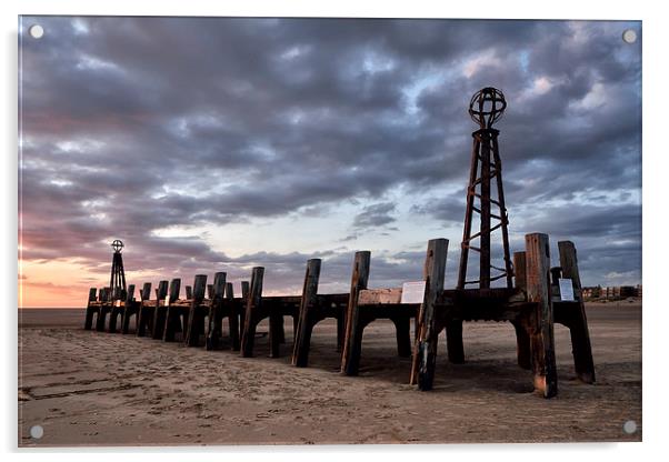 St Annes Old Pier at Sunset Acrylic by Gary Kenyon