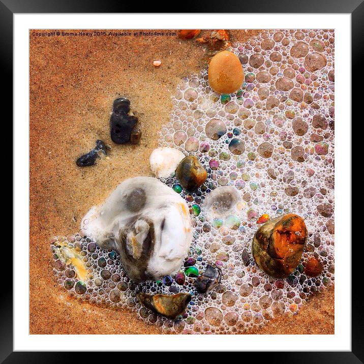  Pebbles and sea foam bubbles Framed Mounted Print by Emma Healy