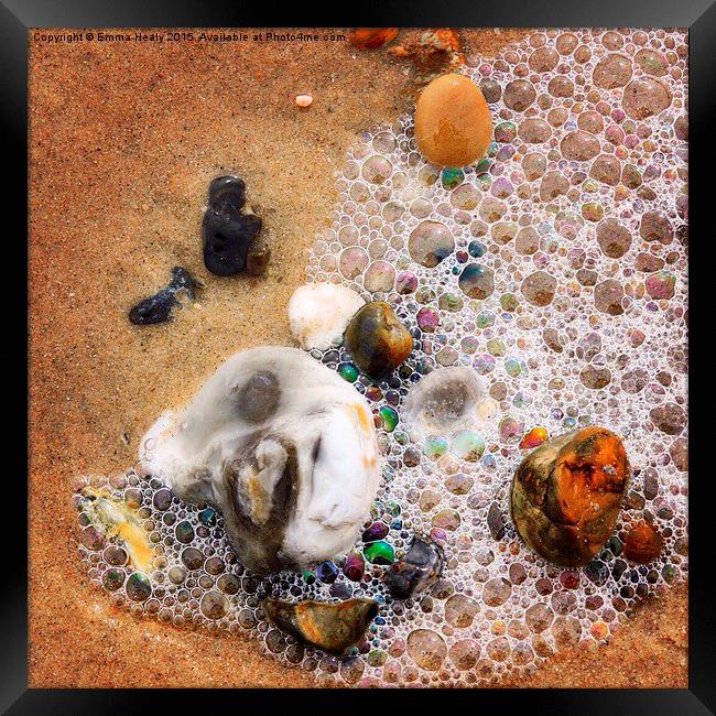  Pebbles and sea foam bubbles Framed Print by Emma Healy
