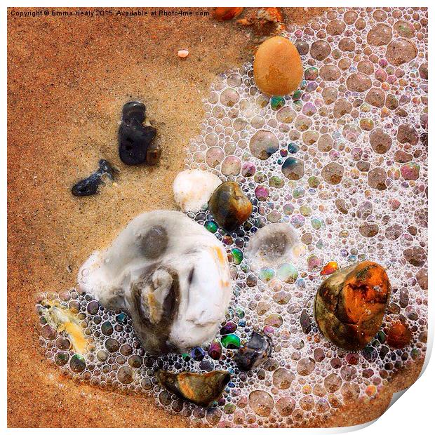  Pebbles and sea foam bubbles Print by Emma Healy