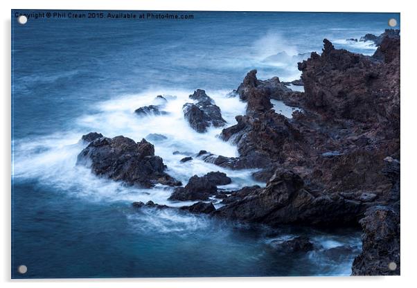  Atlantic ocean hits land on jagged rocks, Tenerif Acrylic by Phil Crean