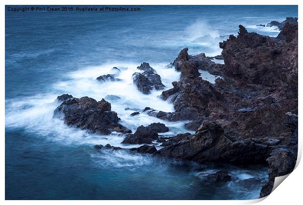  Atlantic ocean hits land on jagged rocks, Tenerif Print by Phil Crean