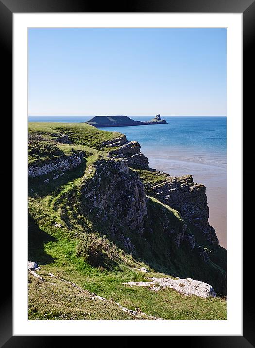 Worms Head from Rhossili. Wales, UK. Framed Mounted Print by Liam Grant