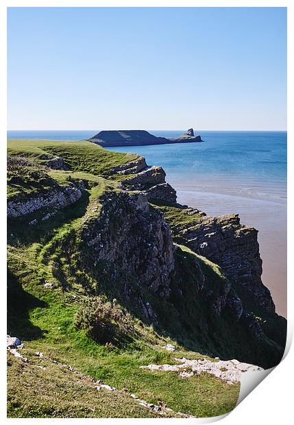 Worms Head from Rhossili. Wales, UK. Print by Liam Grant