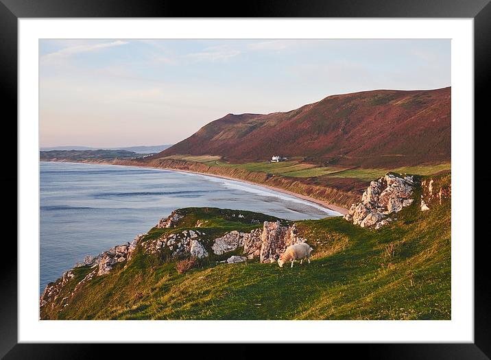  Rhossili beach at sunset. Wales, UK. Framed Mounted Print by Liam Grant