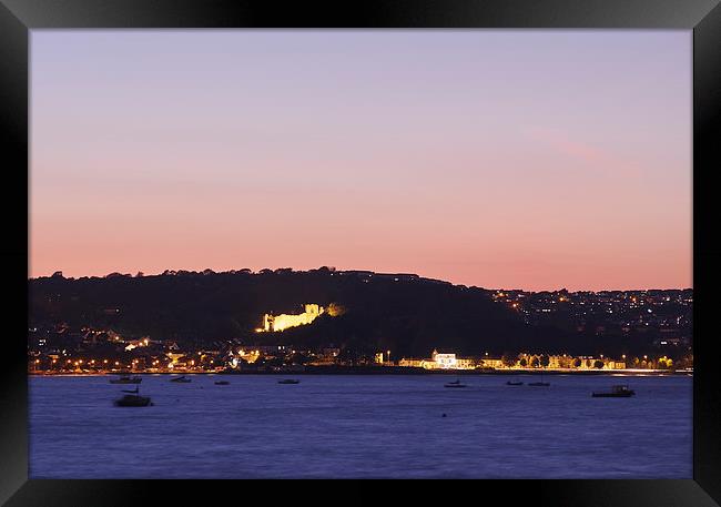 Oystermouth Castle at twilight. Wales, UK. Framed Print by Liam Grant