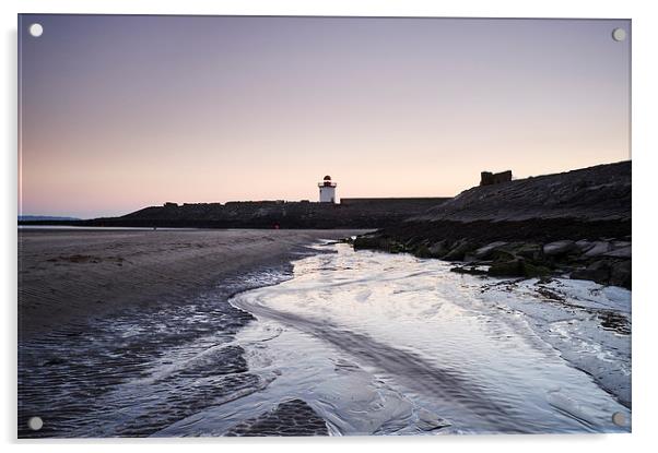 Burry Port lighthouse at twilight. Wales, UK. Acrylic by Liam Grant