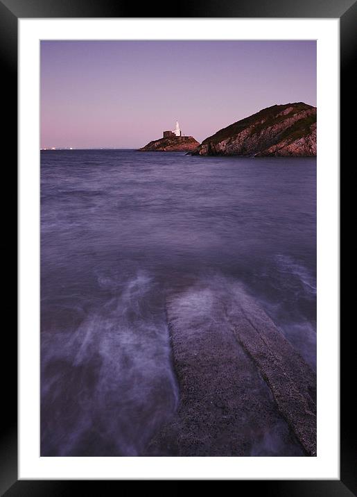 Lighthouse at dusk. Mumbles, Wales, UK. Framed Mounted Print by Liam Grant