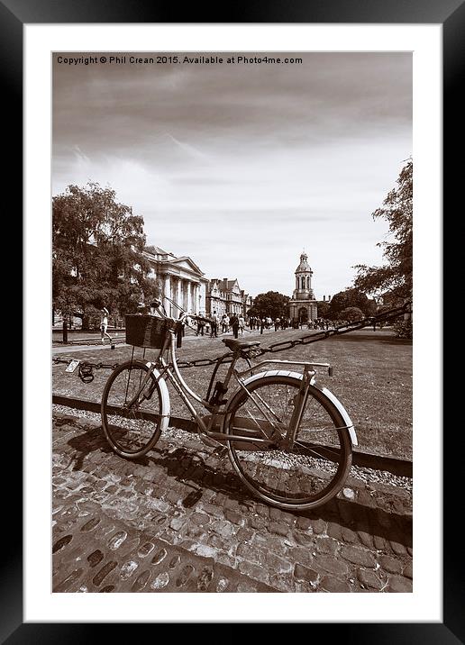 Student transport, bicycle in Trinity College Dubl Framed Mounted Print by Phil Crean