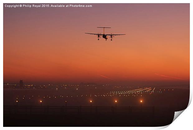 Orange Dawn Landing, London Gatwick Print by Philip Royal