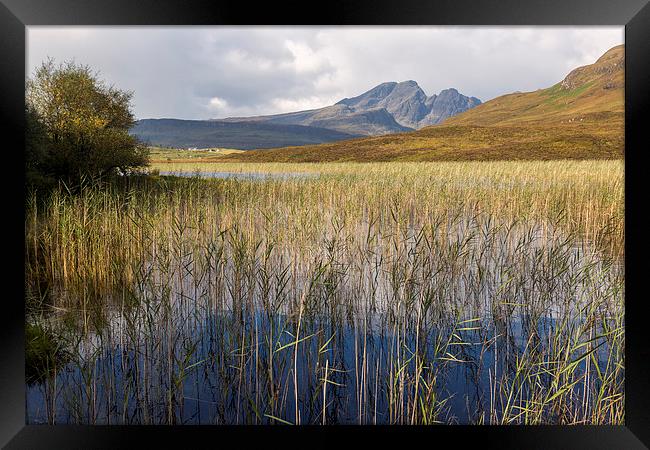 Blaven and the Reeds of Loch Cill Chriosd Framed Print by Derek Beattie