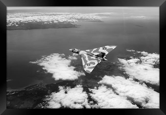 Vulcan over South Wales black and white version Framed Print by Gary Eason