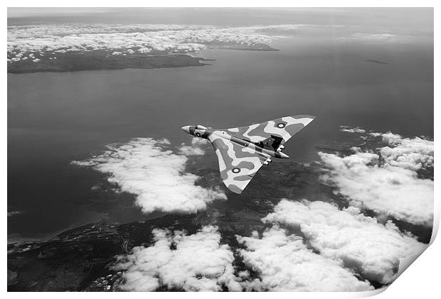 Vulcan over South Wales black and white version Print by Gary Eason