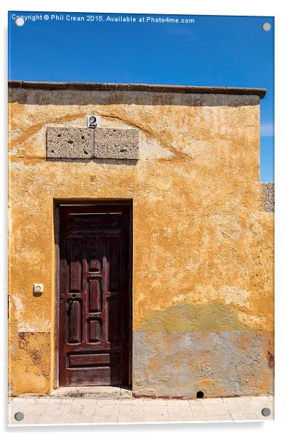  Textured ochre wall, dark red door Tenerife Acrylic by Phil Crean
