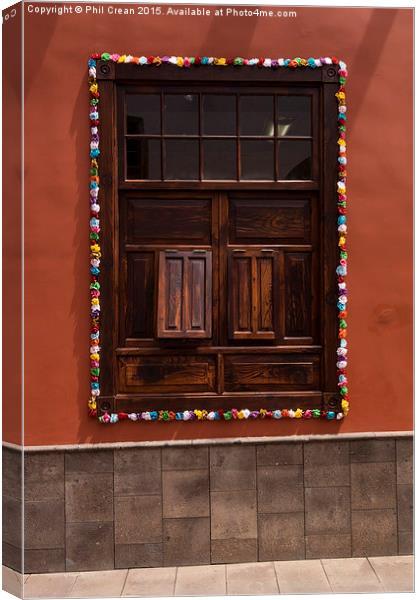  Old wooden window decorated with paper flowers Te Canvas Print by Phil Crean