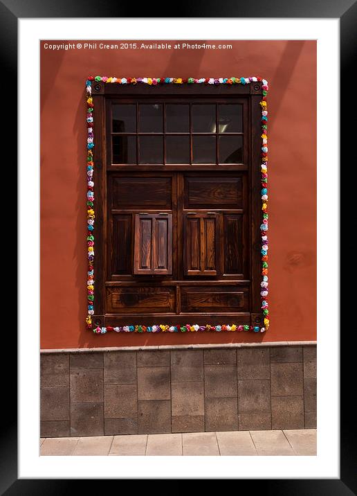  Old wooden window decorated with paper flowers Te Framed Mounted Print by Phil Crean